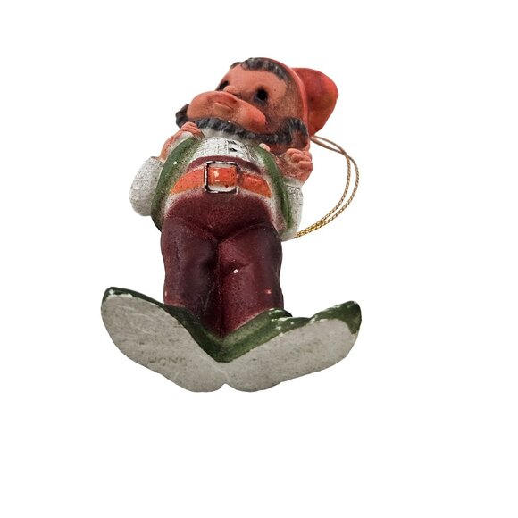 Vintage Gnome Christmas Ornament Elf Dwarf Hand Painted Rustic Holiday Decor - Picture 5 of 9